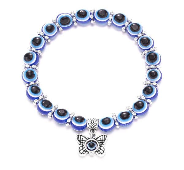 

whole fashion antique silver plated hand turtle butterfly charm bracelets blue evil eye beads bracelet5019509, Golden;silver