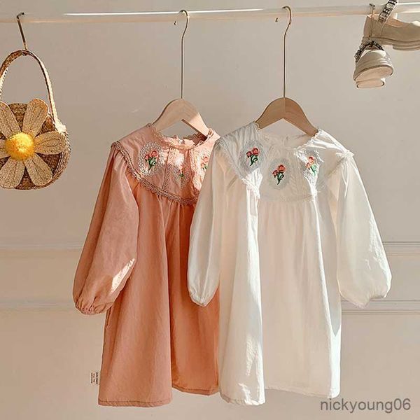 

girl's dresses retro rose embroidered girls' spring new cotton loose children's with long sleeve wt852 r230607, Red;yellow