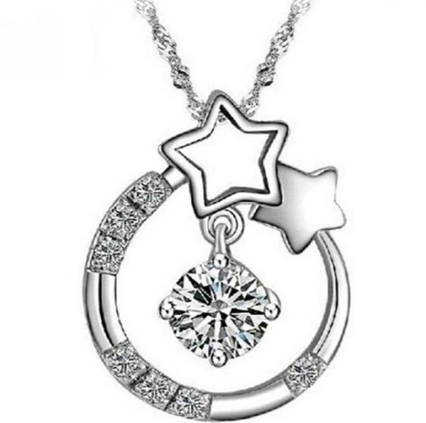 

brand new 925 sterling silver woman zirconia austria crystal pendant water necklace 3layer white gold women wedding jewelry si4658284