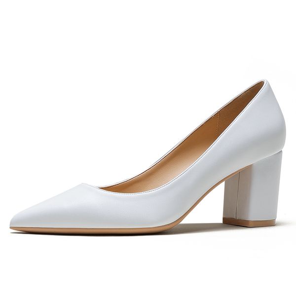 

2022 spring pumps design solid color elegant medium square high heels pumps genuine leather shoes woman big size n0052, Black