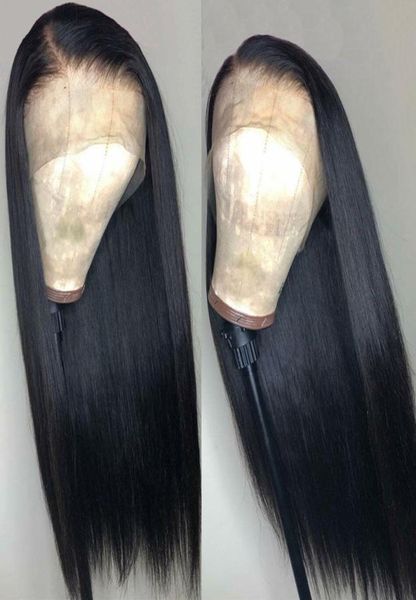 

soft brazilian black long silky straight full wigs human hair heat resistant glueless synthetic lace front wig for fashion women2040065