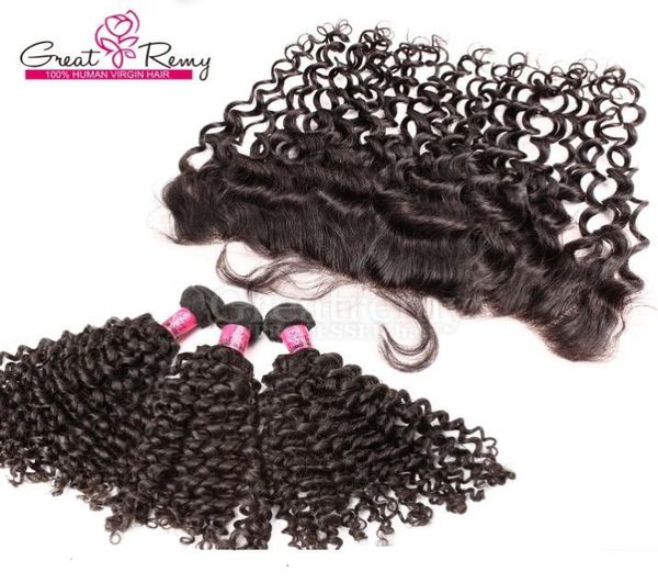 

greatremy 13x4 deep curly lace frontal closure with hair bundles curlywave brazilian virgin hairweavelace frontal milld 3 par6174286, Black