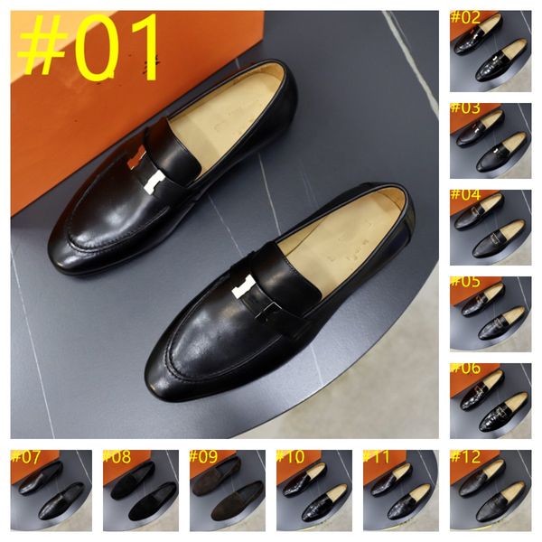 

designer luxury h men fashion loafers pointed toe shoes casual breathable pu rubber sole flat wedding dress shoes size 6.5-11, Black