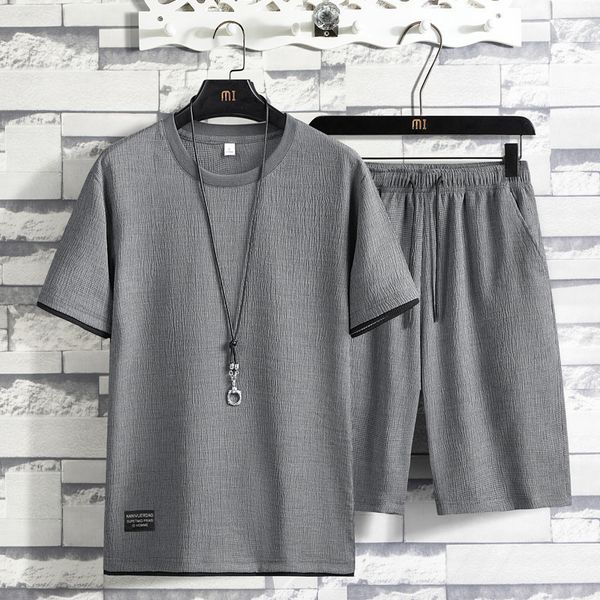 

men' tank men' short sleeved t-shirt set men' casual summer set two-piece men' t-shirt long pants set breathable, White;black
