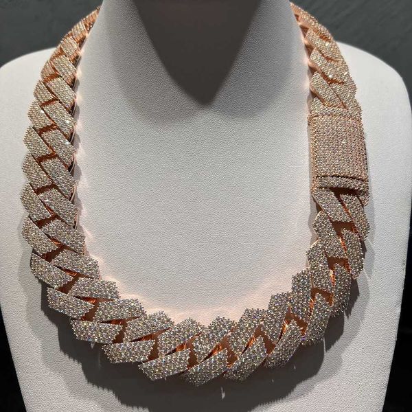 

gorgeous bulky rose gold plated 24mm 4 rows 925 silver iced out moissanite cuban link chain