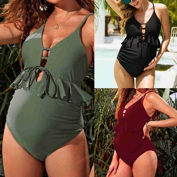 

maternity swimwears fashion women maternity swimwear onepiece halter pregnancy swimsuit red soild bathing suits adjustable chest swimwear t2, White