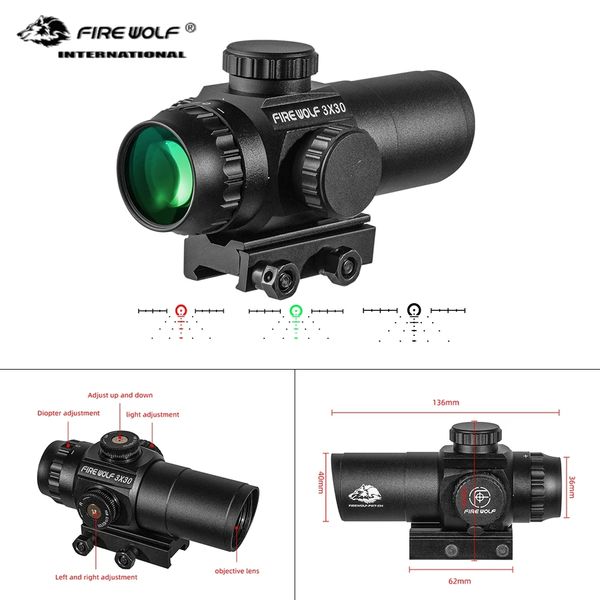 

fire wolf hunting optics sight 1/2 moa 3x30 prism rifle scope compact hunting prism waterproof 1000g s for red dot