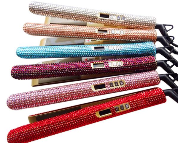 

taurus 105 crystal flat iron sparkle 2 in 1 bling diamond mch professional hair irons curling straightener styling tools4031256, Black