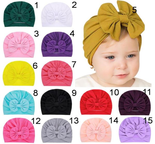 

newborn cotton hat elastic headband boys girl soft big bow turban bonnet caps solids baby shower props beanies headwear mz0262068876, Yellow