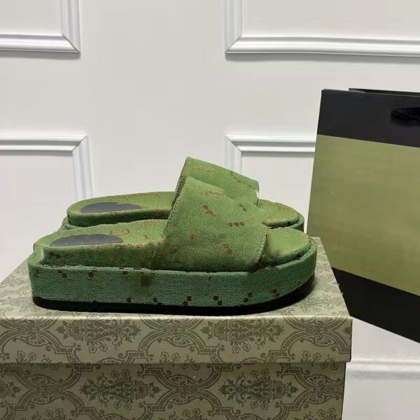 

designer slipper mid-heel rattan jumbo interlocking platform slides sandals luxury mens sandal beach womens shoes xad beige blue canvas summ, Black