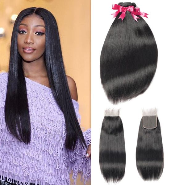

malaysian straight hair bundles with closure 4x4 remy human hair 3 bundles with closure4781898, Black