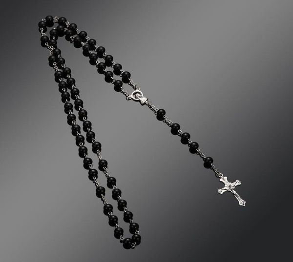 

2020 new fashion handmade round glass bead catholic rosary quality bead cross necklace beads cross religious pendants necklace3023550, Silver