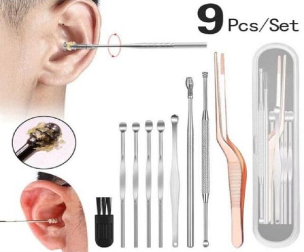 

9 pcsset profession stainless steel spiral ear pick spoon ear wax removal cleaner ear care beauty tools multifunction portable pi2676398