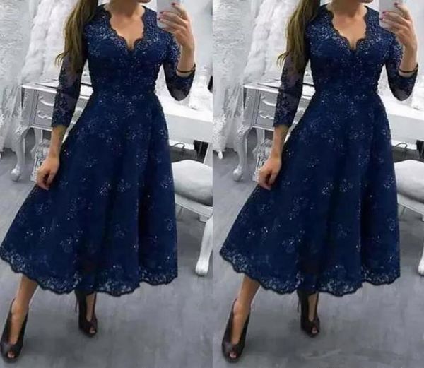 

tea length plus size mother of the bride dresses v neck 34 long sleeves lace formal wedding guest gowns a line evening dress5654988, Black;red