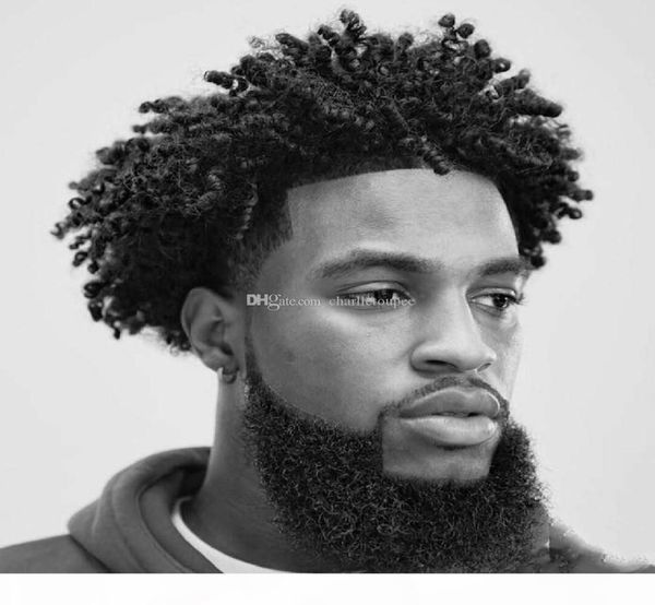 

selling tight curly real scalp silk ilace men039s toupee 100 human hair replacement for football fan7753693, Black