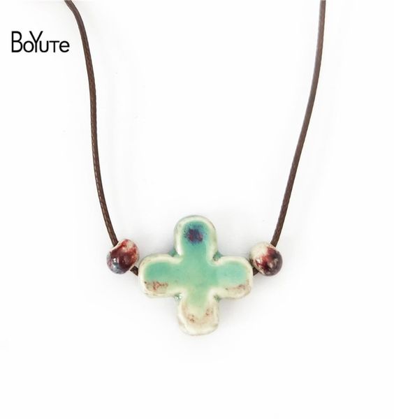 

boyute new 5pcs chinese porcelain ceramic pendant cross necklace women ethnic jewelry women039s accessories independent packing9510917, Silver