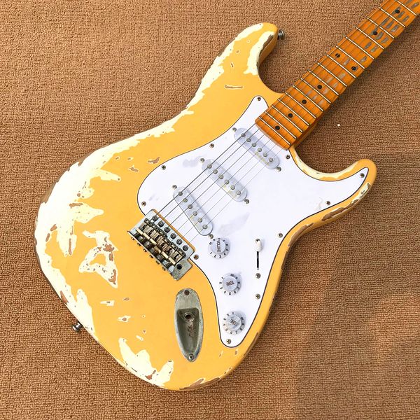 

custom shop yellow aged relic st electric guitar maple fingerboard guitar ing