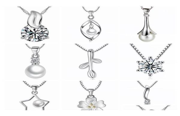 

45 styles 925 pendant necklace without chain fashion charms necklaces pearl crystal flower pendants zcjk14105555, Silver