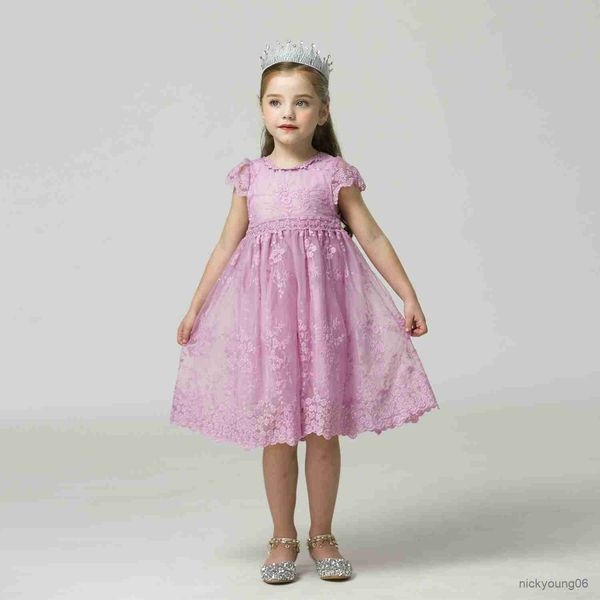 

girl's dresses girls flower embroidery kids summer short sleeve elegant princess costume birthday party vestidos children clothes r2306, Red;yellow