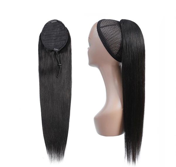 

silky straight ponytail human hair remy brazilian drawstring ponytail 1 piece clip in hair extensions 1b pony tail7786924, Black