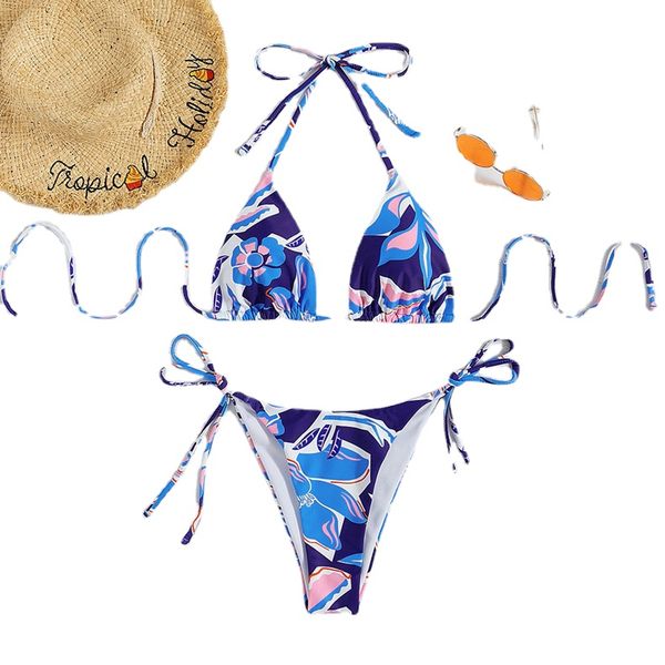 

triangle bikini set for lady water sports wear beach equipment micro swimming suit women high waist floral printing beachwear brazilian swim