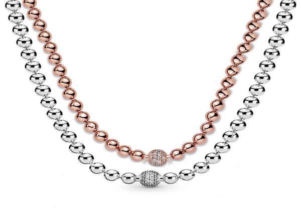 

new 925 sterling silver necklace rose silver beads pave crystal sliding necklace for women wedding gift diy europe jewelry5503242