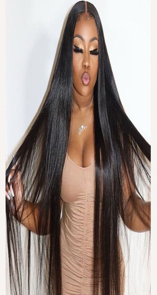 

26 28 30 inch straight glueless lace front human hair wigs for women brazilian frontal wig pre plucked4636478, Black
