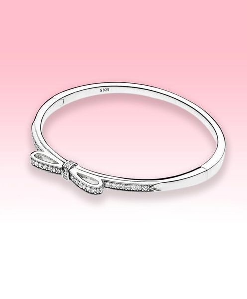 

women cz diamond bow bangle bracelets jewelry for 925 sterling silver wedding engagement bracelet with original box4182420, Black