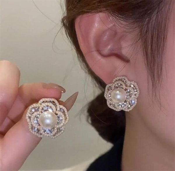 

chic flowers earrings for women jewelry genuine 100 925 sterling fashion korean pearl luxury party exquisite earring2584025, White
