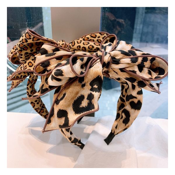 

wholesale fashion trend women's headband leopard print hair band with multi-layer bow fairy series hair band accessories, Black;brown