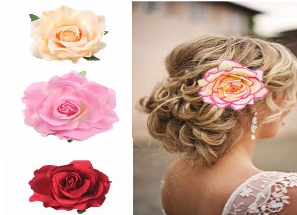 

24 colors boho flower hair accessories for women bride beach rose floral hairclip diy brides headdress brooch wedding flores hairp4859436