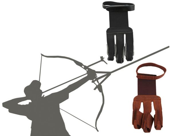 

archery protect glove 3 fingers pull bow arrow leather shooting gloves drop 9325783, Black;red
