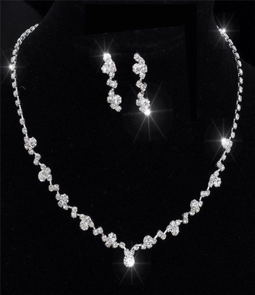 

silver bridesmaid crystal necklace earrings set wedding bridal jewelry xbuk5165293, White