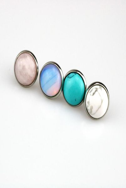 

fashion round 12mm natural stone stud earrings turquoise stainless steel earrings handmade stud for women jewelry9218371, Golden;silver