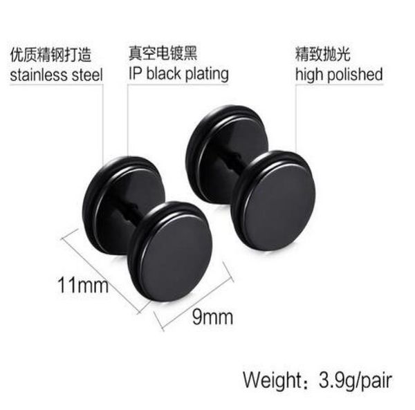 

2019 simple trendy circular dumbbell pie earrings titanium steel stud earrings for men boyfriend gift whole 4 colo4392824, Golden;silver