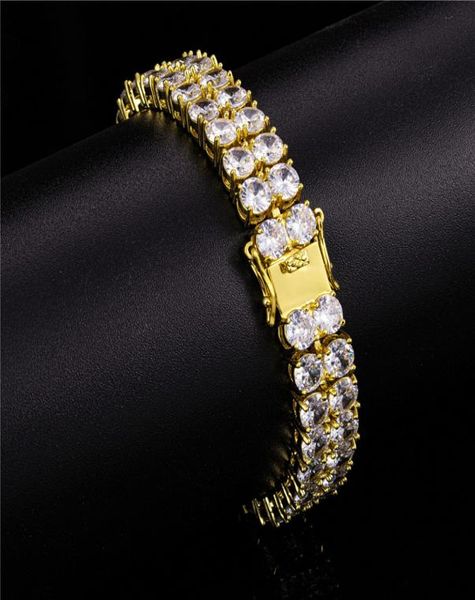 

mens punk bracelet 10mm gold plated bling 2 rows cz tennis bracelet for men women gift8361058, Black