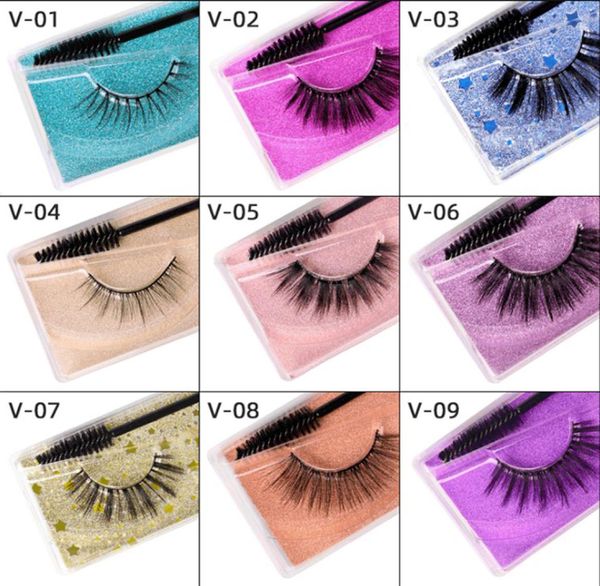 

colorful glitter box false eyelashes with disposable eyelash brushes 3d false lashes makeup beauty false eyelashes 20pairslot3607229