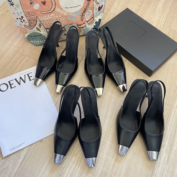 

saints blade slingback sandal designer womens 7cm 9cm high heels sandals smooth patent leather sliver toe wedding party dress shoes classic, Black