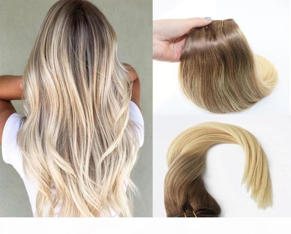 

balayage ombre hair extensions remy human hair of clip in hair extensions color brown to blonde 8 to 613 silky straight 120g1064534, Black