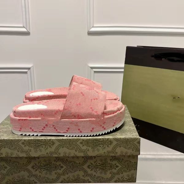 

designer slipper mid-heel rattan jumbo interlocking platform slides sandals luxury mens sandal beach womens shoes xad beige blue canvas summ, Black