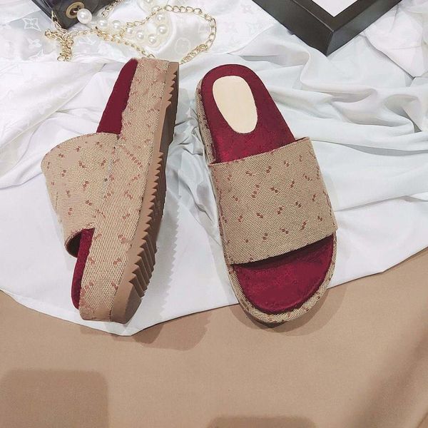 

designer slipper mid-heel rattan jumbo interlocking platform slides sandals luxury mens sandal beach womens shoes xad beige blue canvas summ, Black