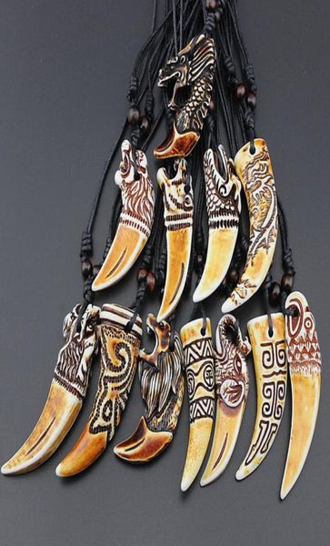 

mixed style imitating wolf s teeth pendant necklace bionic bone carved wooden bead necklace bovine totems8521535, Silver