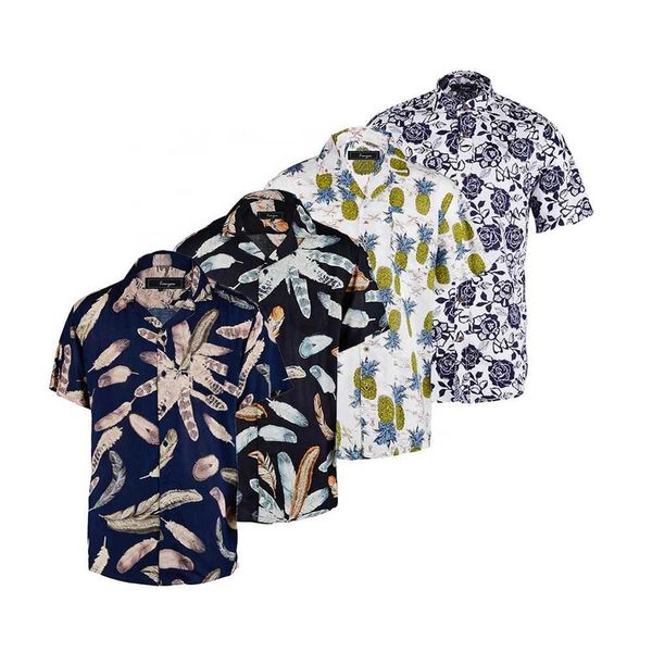 

factory supplier custom art rayon hawaiian printing short sleeve floral shirt for men oii, White;black