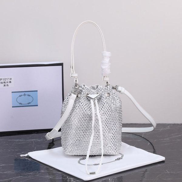 

fashion imitation crystal embellished satin shoulder bags women designer bucket handbags