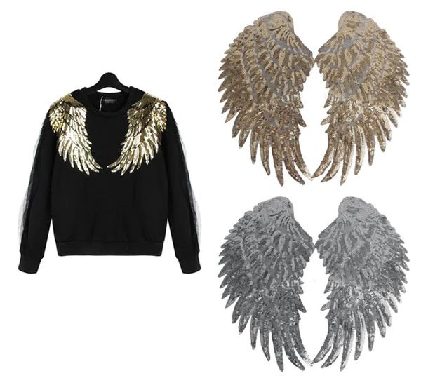 

sequins patch diy angel wings patches for clothes sewon embroidered patch applique sticker for cloth 1pair1029764, Silver