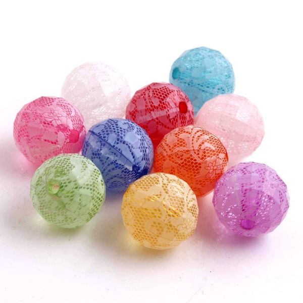 

crystal 100pcs 20mm colorful mixed color chunky disco earth print white lace beads