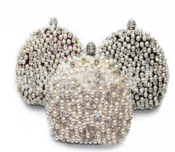 

amazing full pearls crystal beaded bridal wedding hand bags ring bag ladies evening party celebrity small clutch dinner bags2418848, Black