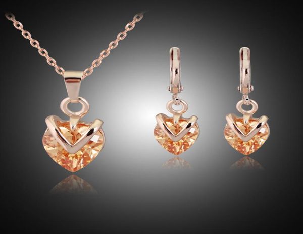 

fashion heart opal statement jewelry sets 18k gold cubic zirconia austrian crystal pendant necklace earring set wedding jewelry se8513007, Slivery;golden