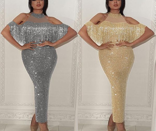 

full sequined reflective mermaid blue prom dresses beads sheer neck long sleeves evening gowns with tassels sweep train formal par7763371, Black