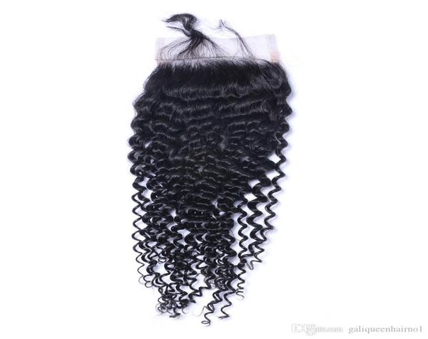 

curly lace closure bleached knots brazilian virgin deep curly human remy hair closure middle 3 part silk base 44 lace closur6735680, Black;brown